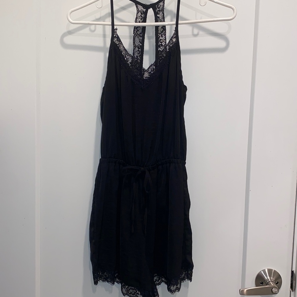 Black satin romper